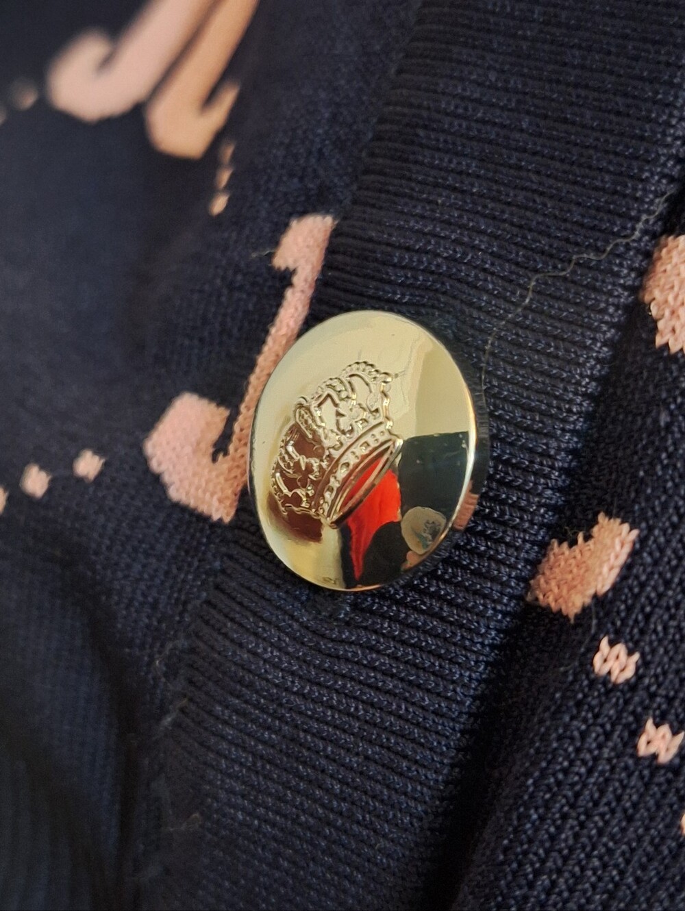 Juicy Couture Navy & Pink JC Logo Cardigan Sweater - Picture 2 of 6